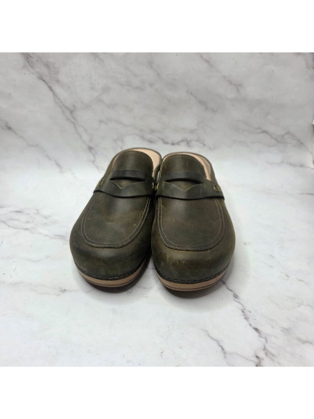 Dansko Bel Green Oiled Slip-On Mules Leather Clogs Sandals Women's 9 (39) - Picture 2 of 8